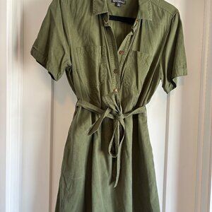 J Crew Mercantile Olive Cargo Tie Waist Dress